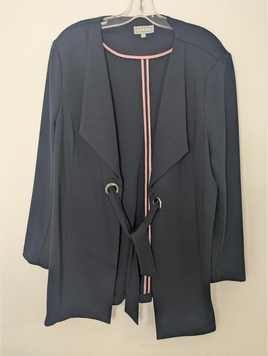 Laura Jackets & Blazers - Laura Open Front Jacket Women’s Size 18 Navy Pink Trim Tie Front Blazer